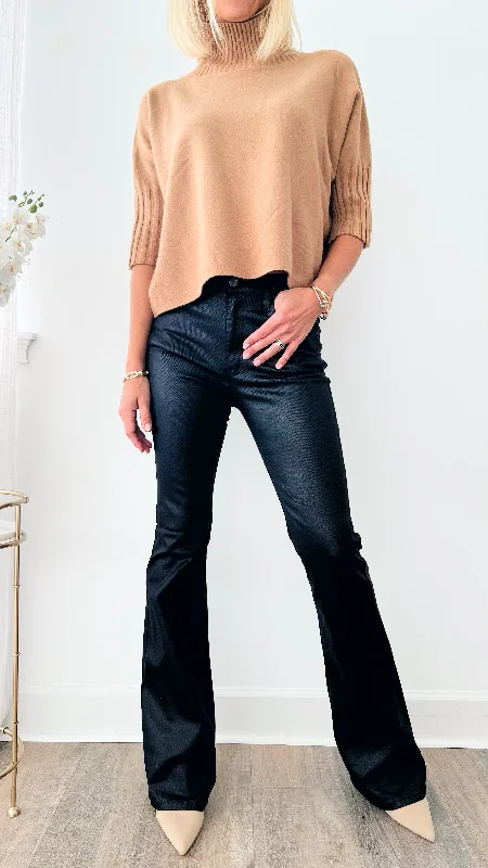 Coated Black Boot Cut Pant