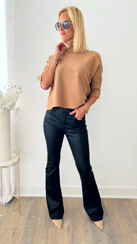 Coated Black Boot Cut Pant