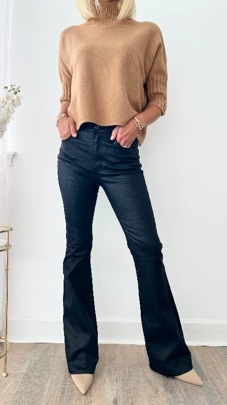 Coated Black Boot Cut Pant