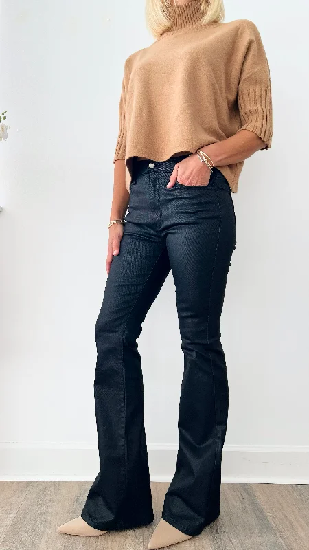 Coated Black Boot Cut Pant