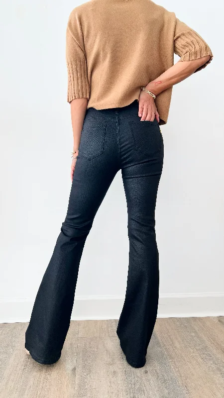 Coated Black Boot Cut Pant