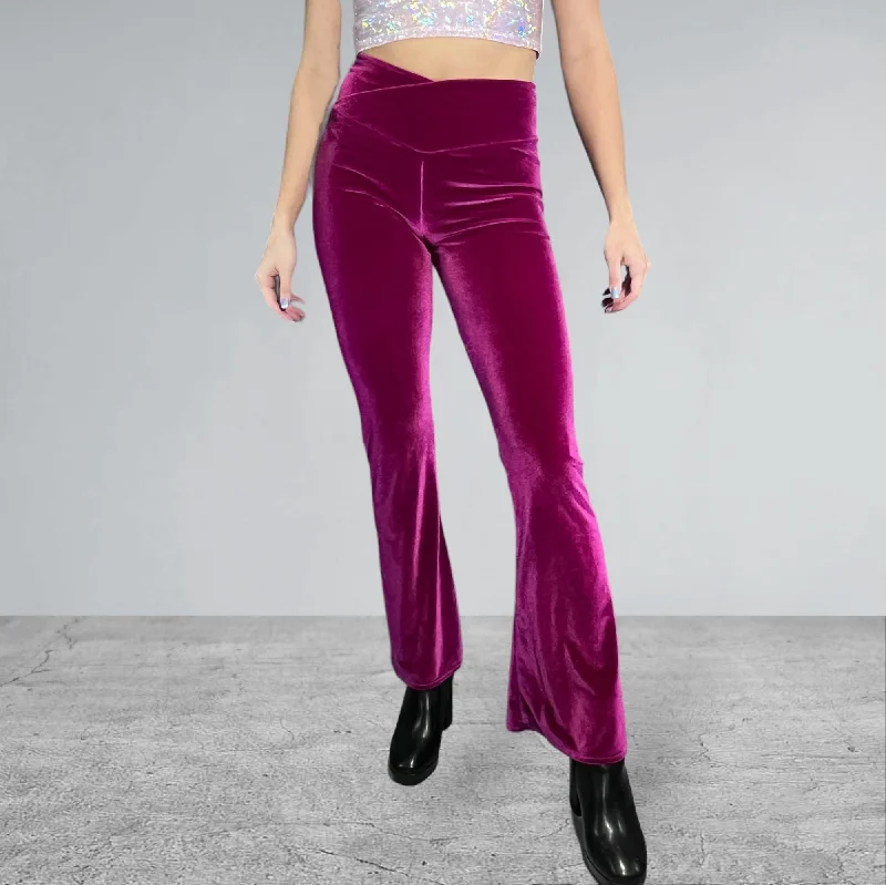 Copy of Crossover V-Waist Bootcut Flare Pants - Wine Velvet