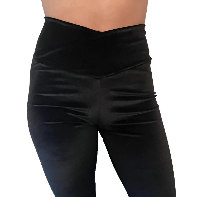 Crossover V-Waist Bootcut Flare Pants - Black Velvet