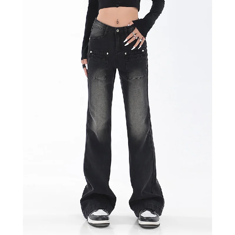 Felicia Washed High-waisted Micro-flared Denim Straight Flared Jeans Pants