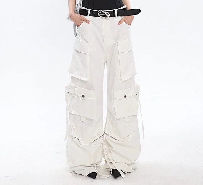 Leny Solid Color High Waist Multi-Pocket Straight-Leg Wide-Leg Cargo Pants