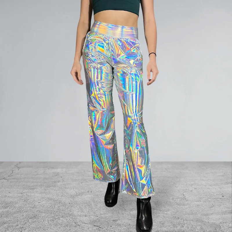 Opal Iridescent Holographic Wide Straight Leg Relaxed Fit Pants