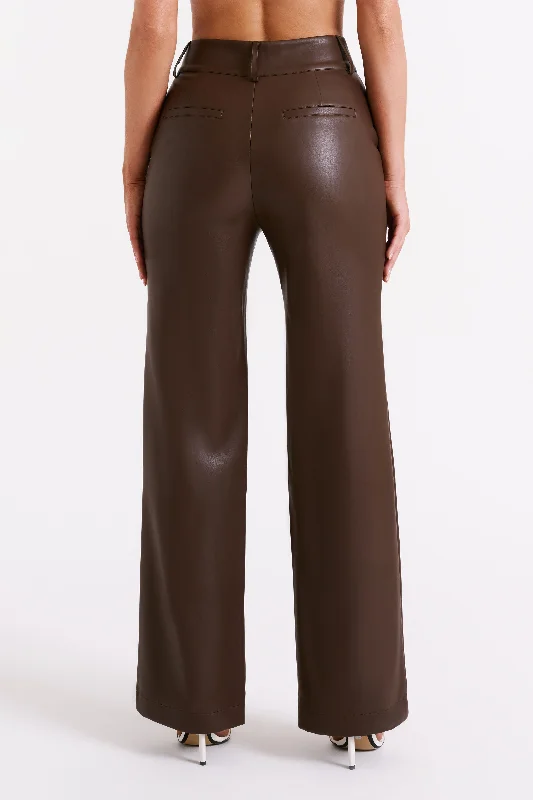 Toni Faux Leather Wide Leg Pant - Dark Brown