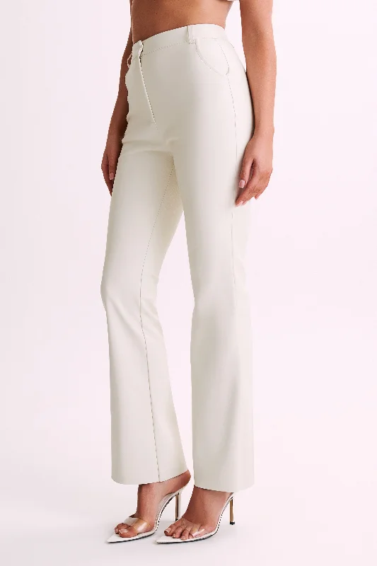 Tyra Straight Leg Faux Leather Pants - Ivory