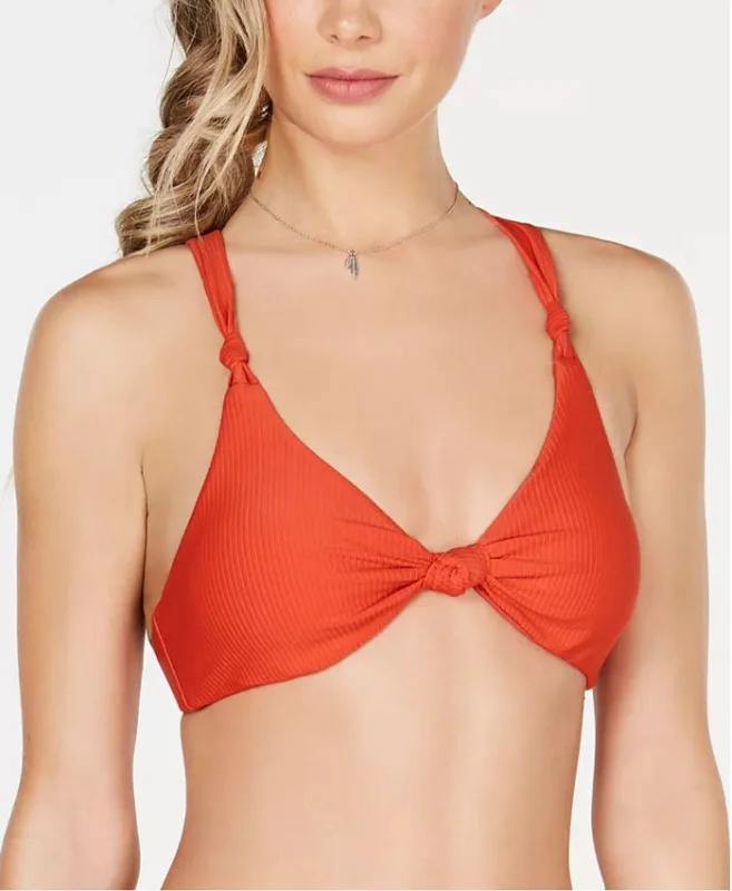 Bar III Women's Like It Or Knot Ribbed Bikini Top, Cinnamon, S