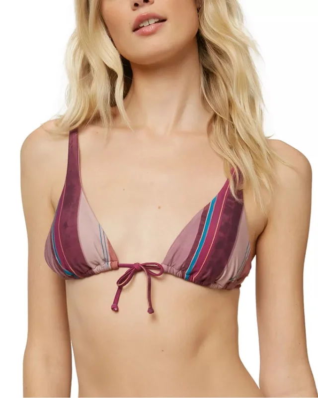 O'Neill Women's Jack Stripe Printed Triangle Bikini Top, Multi, M