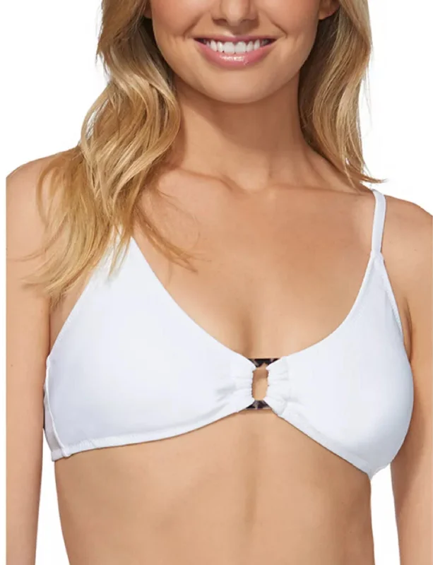 Raisins Women's V-Neck Cali Solids O-Ring Bikini Top, White, L