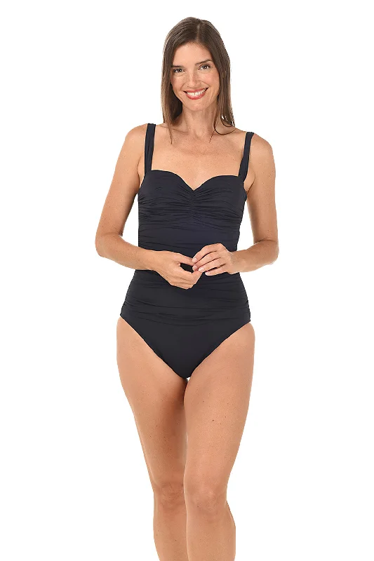 Solid Shirred Bandeau Maillot Swimsuit