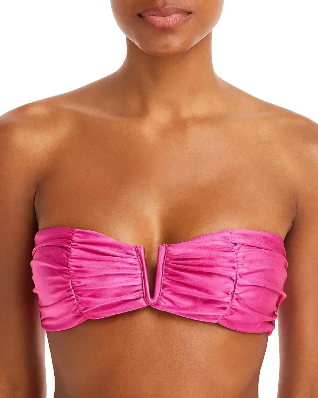 Ruched V-Bandeau Bikini Top In Cosmo Pink