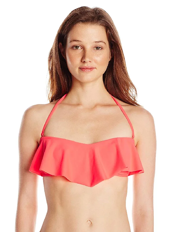 Volcom Juniors' Simply Solid Flutter Bikini Top, Electric Coral, S