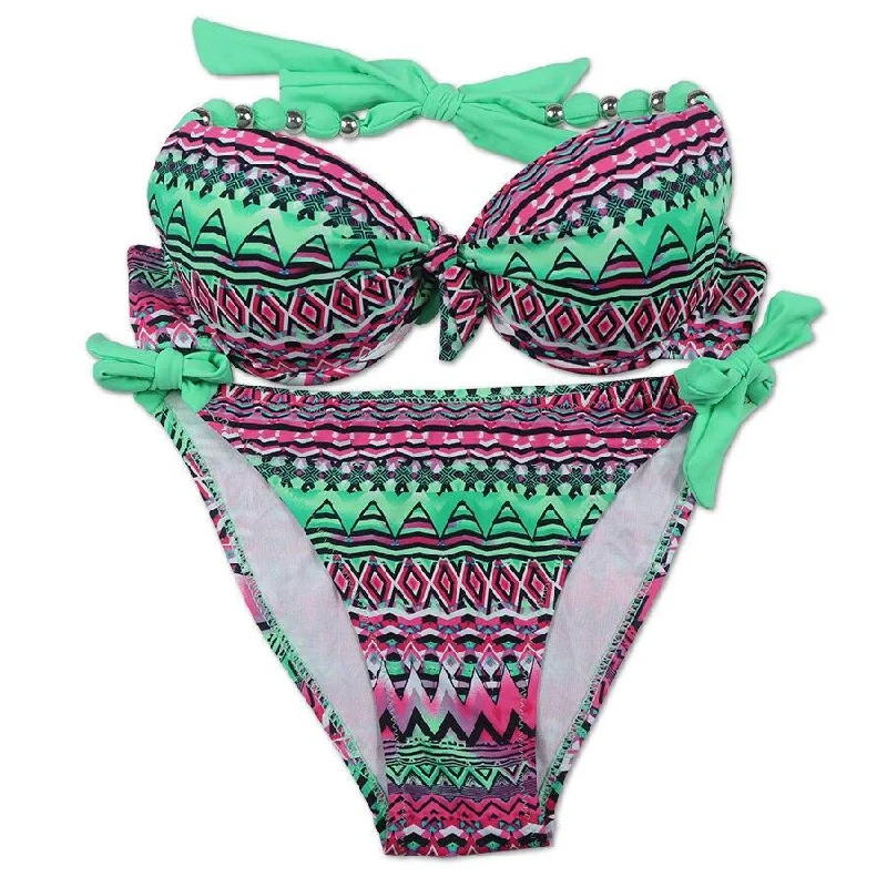 Women's Floral Print Push Up Halter Bikini Swimsuits Bathing Suits