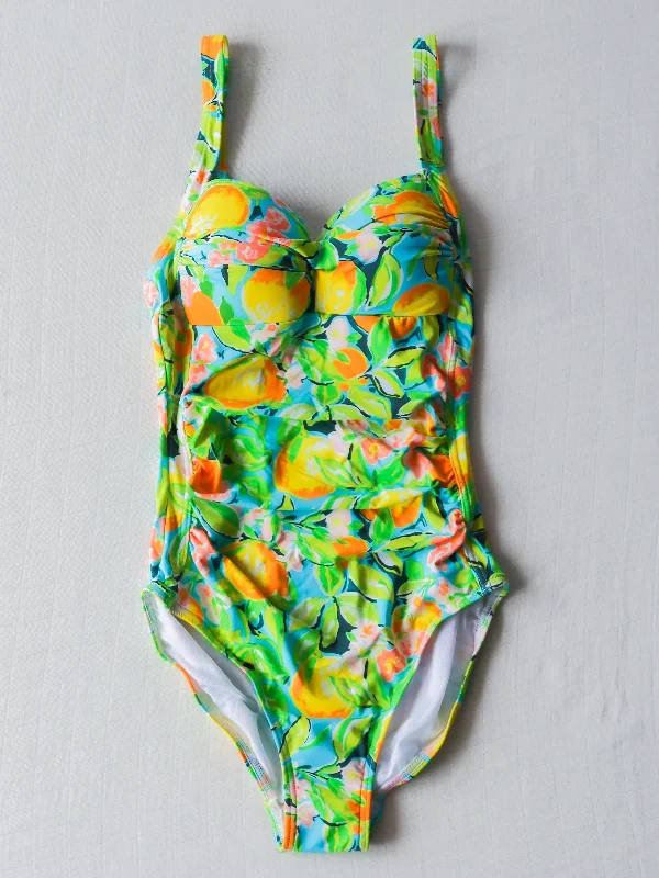 Women's Ruched One Piece - Bright Lemon Floral