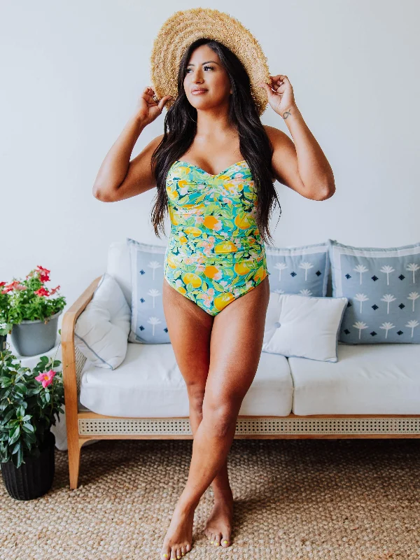 Women's Ruched One Piece - Bright Lemon Floral