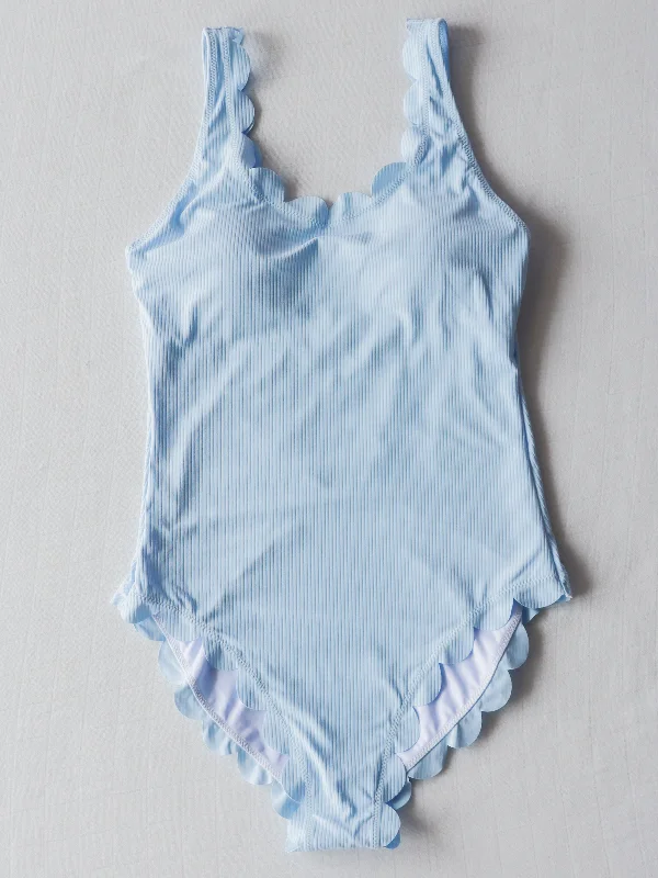 Women's Scalloped One Piece - Sea Glass