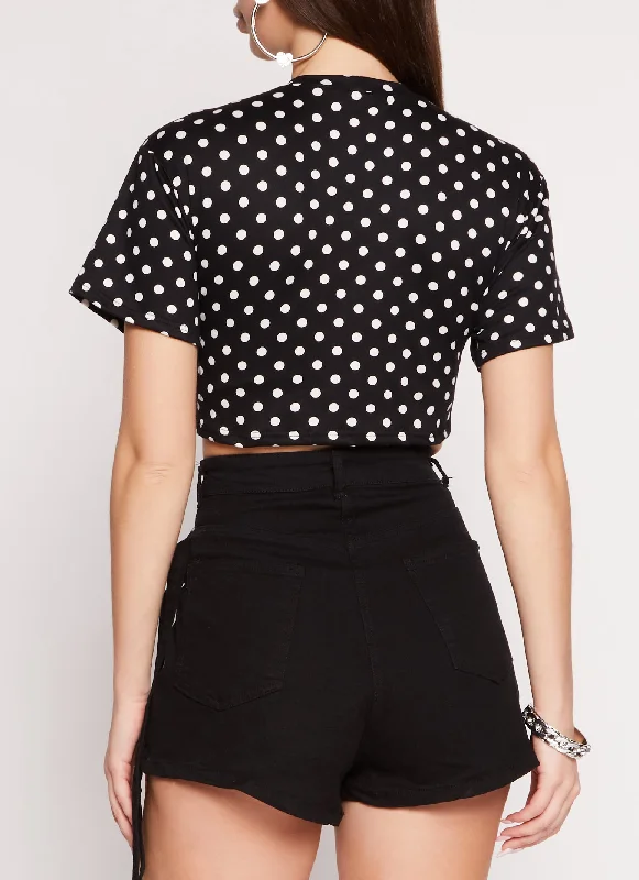 Paris Eiffel Tower Foil Screen Polka Dot Crop Top