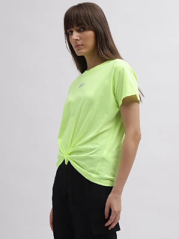 Dkny Women Green Solid Round Neck Short Sleeves T-Shirt