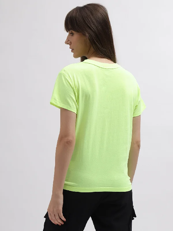 Dkny Women Green Solid Round Neck Short Sleeves T-Shirt