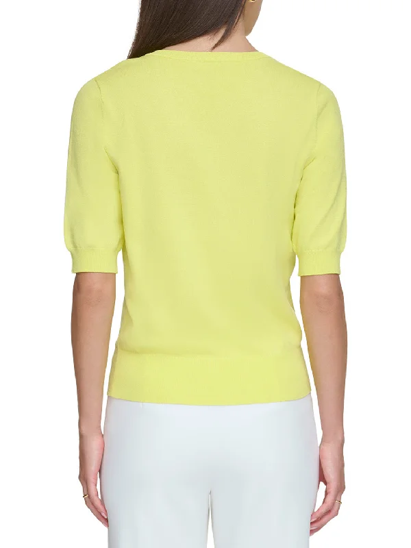 DKNY Women Lemon Solid Round Neck Short Sleeves T-Shirt