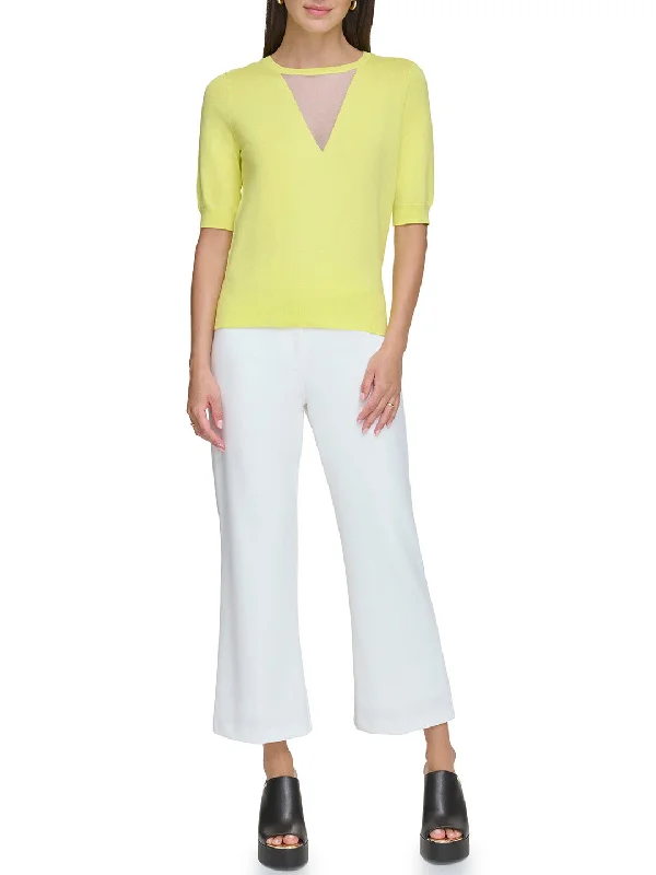 DKNY Women Lemon Solid Round Neck Short Sleeves T-Shirt