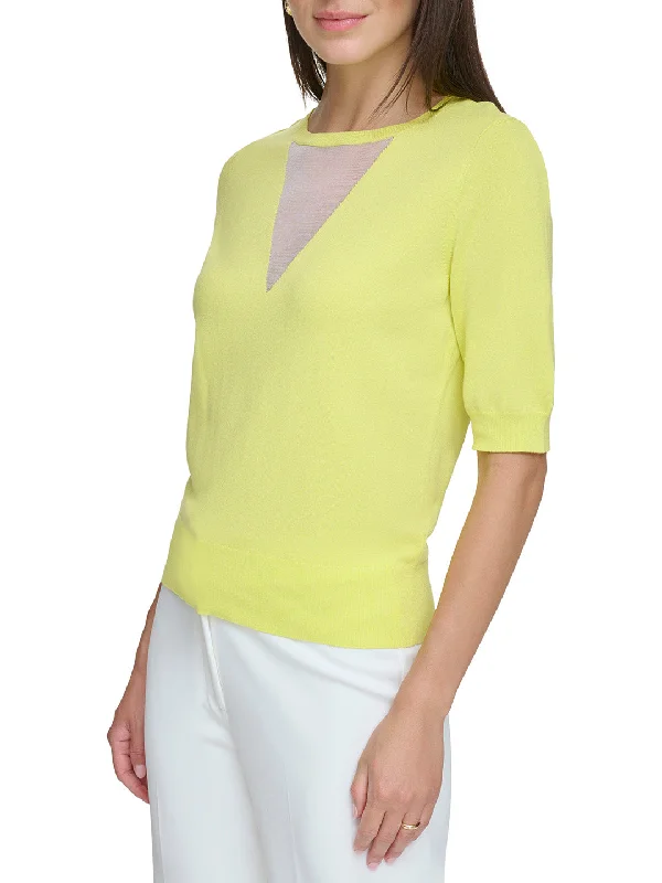 DKNY Women Lemon Solid Round Neck Short Sleeves T-Shirt