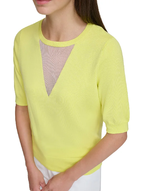 DKNY Women Lemon Solid Round Neck Short Sleeves T-Shirt