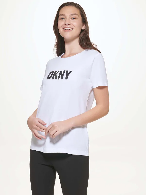 DKNY Women White Printed Round Neck Short Sleeves T-Shirt