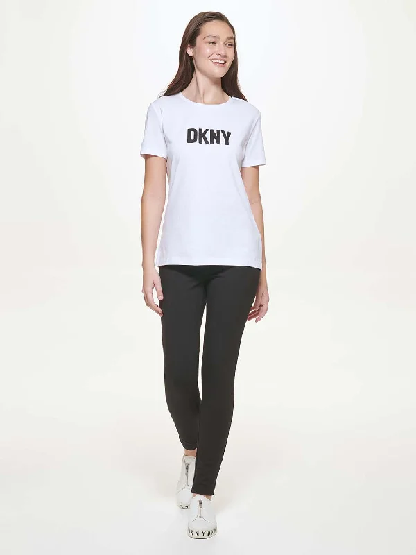 DKNY Women White Printed Round Neck Short Sleeves T-Shirt