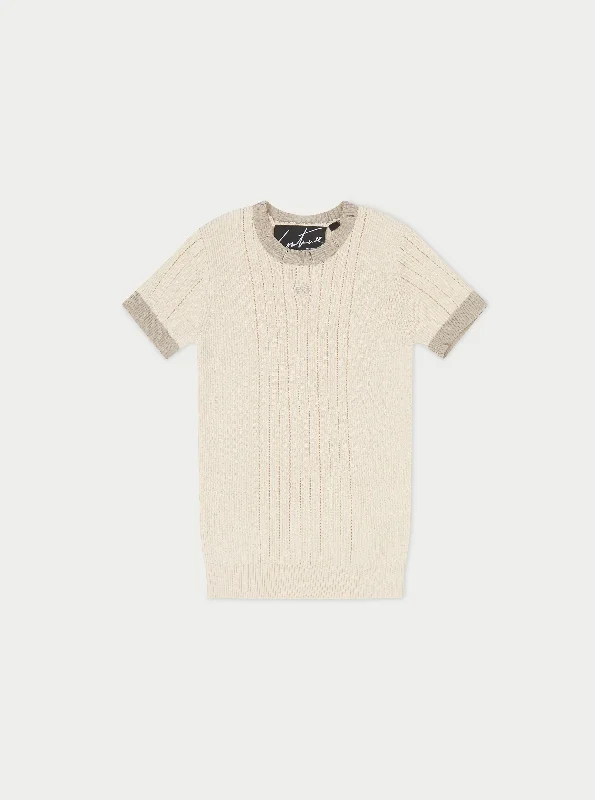 KNITTED EMBLEM BABY TEE - STONE