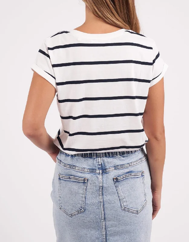 Manly Stripe Vee Tee - White/Navy Stripe