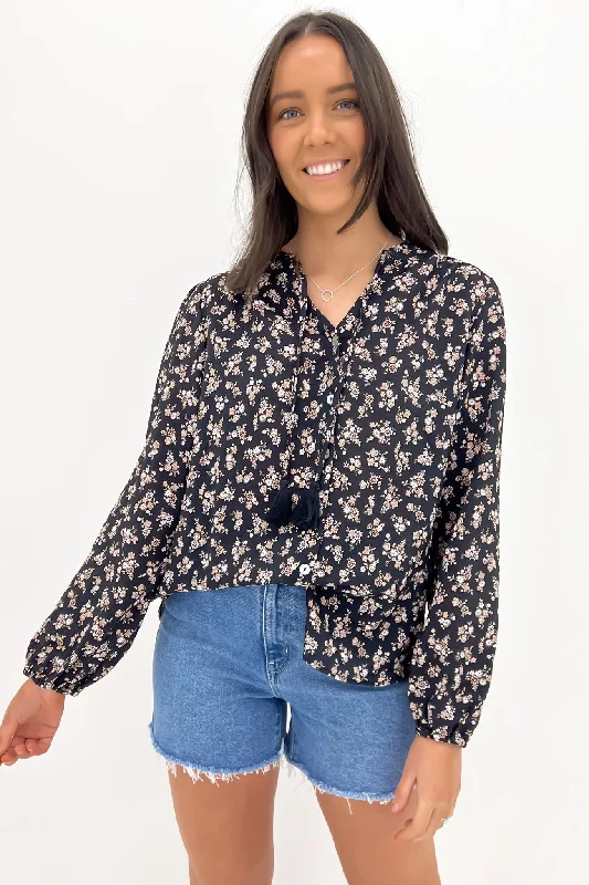 Maya Floral Shirt Black