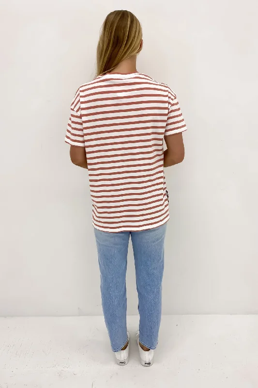 Mia Split Hem Tee Dusty Pink Stripe