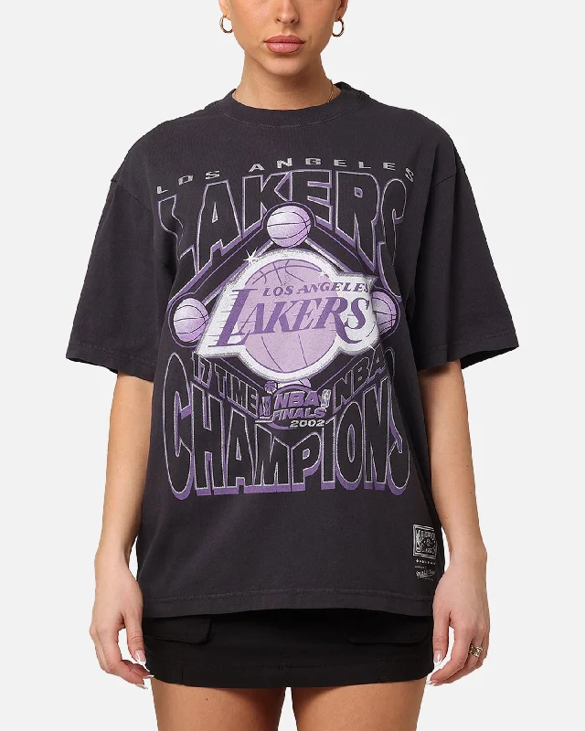 Mitchell & Ness Women's Los Angeles Lakers NBA Champs Glitter T-Shirt Overdyed Black