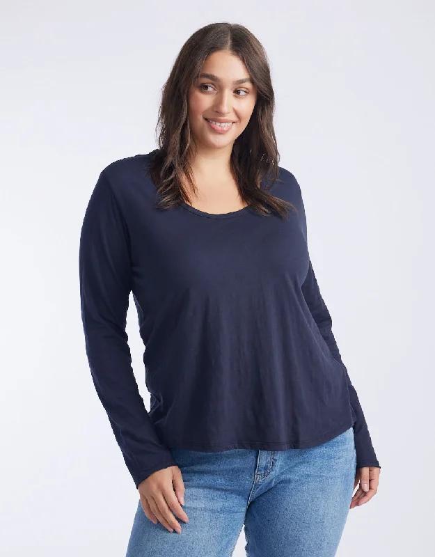 Original Round Neck Long Sleeve T-Shirt - Navy