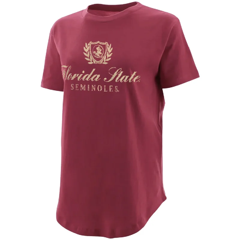 Pressbox Women's Seminole Logo/Florida State Seminoles Design Rounded Bottom Short Sleeve T-shirt - Garnet