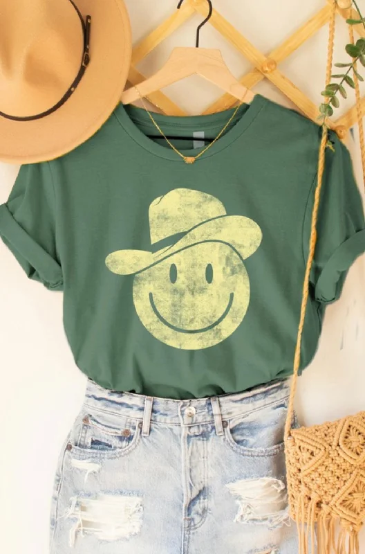 ""Smiley Face"" Cowboy Graphic Tee - (Deep Sage)