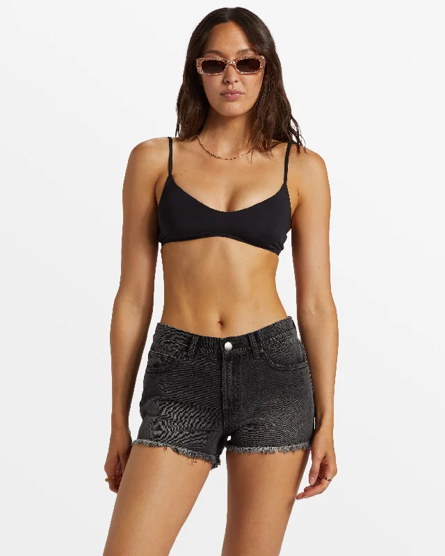 Drift Away Frayed Denim Shorts - Black Rinse