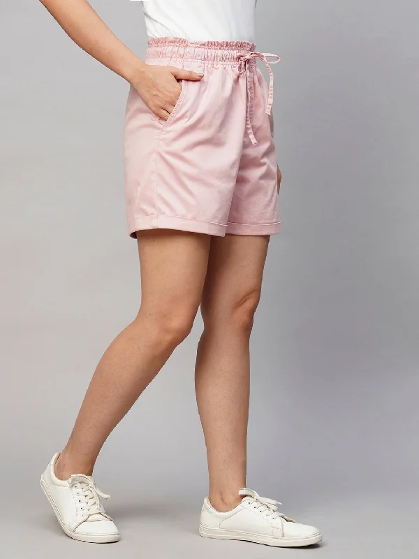 Women's Pink Cotton Lycra Regular Fit Shorts