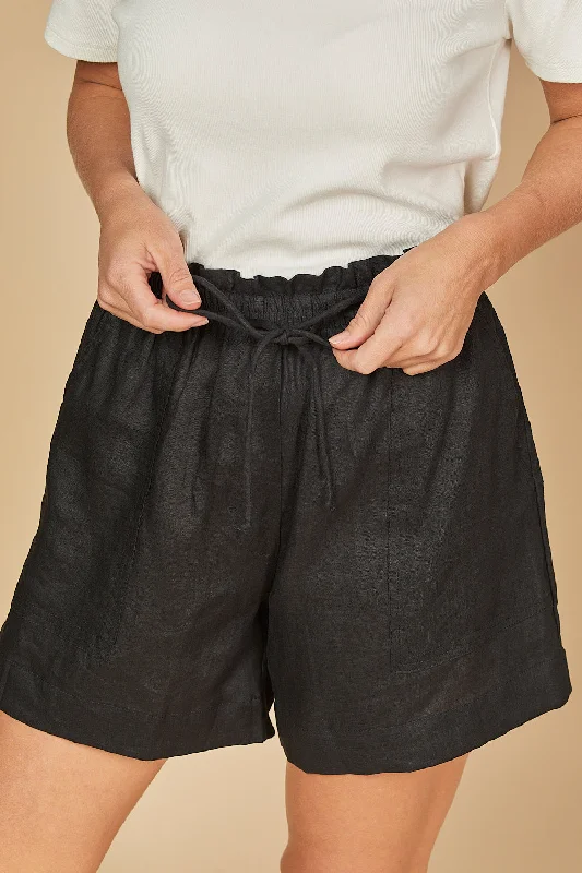 Lizey A-Line Linen Shorts in Black