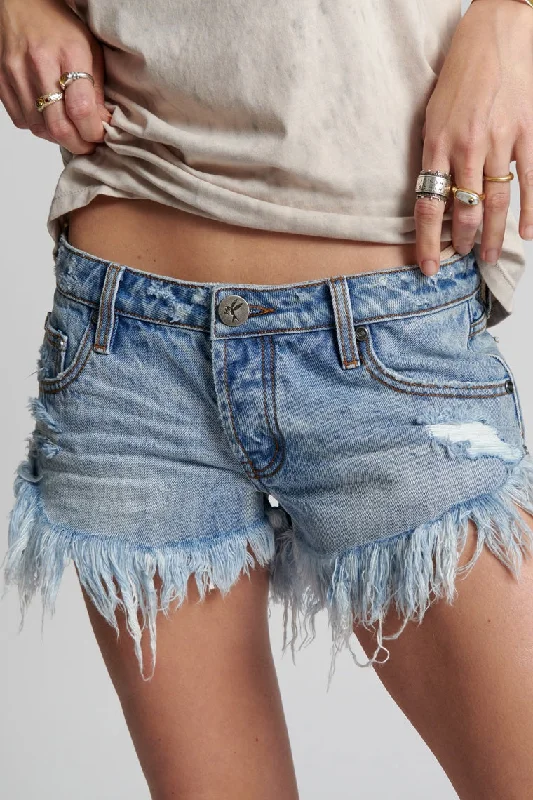 ONE TEASPOON Womens Ocean Dukes Low Waist Mini Denim Short