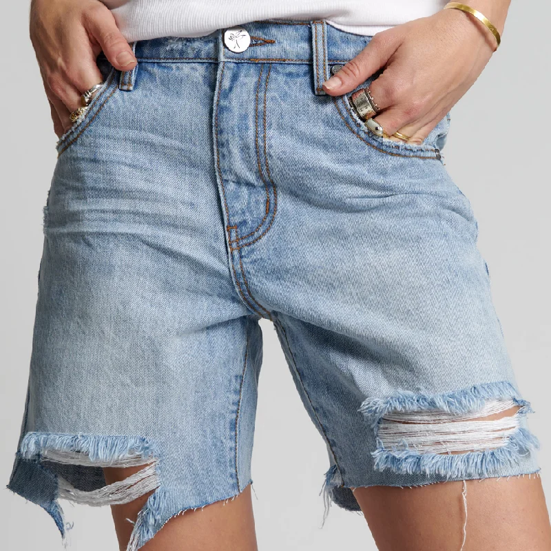 ONE TEASPOON Womens Ocean Jackson Mid Waist Wide Leg Denim Shorts