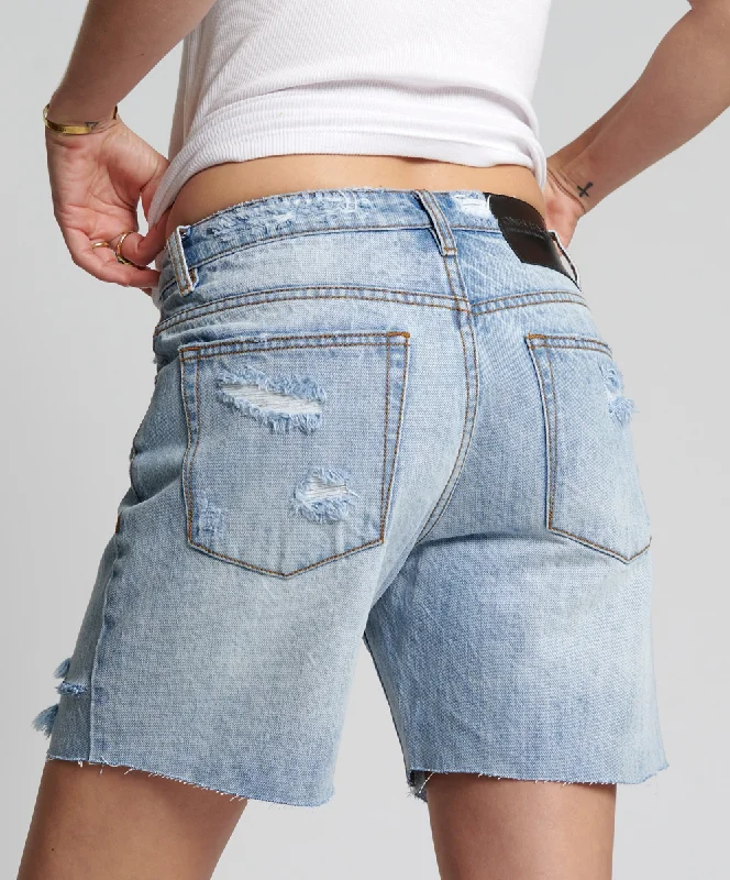 ONE TEASPOON Womens Ocean Jackson Mid Waist Wide Leg Denim Shorts