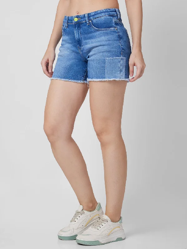 Spykar Blue Regular Fit Mid Blue Shorts For Women