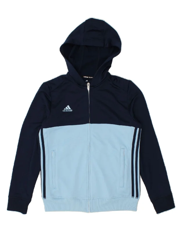 ADIDAS Boys Climalite Zip Hoodie Sweater 13-14 Years Navy Blue Colourblock