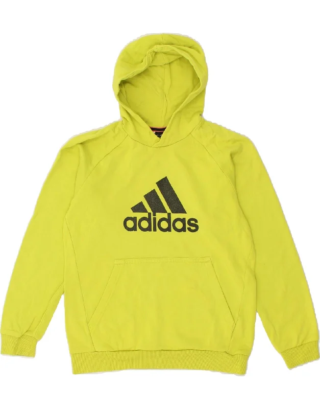 ADIDAS Boys Graphic Hoodie Jumper 12-13 Years Yellow Cotton