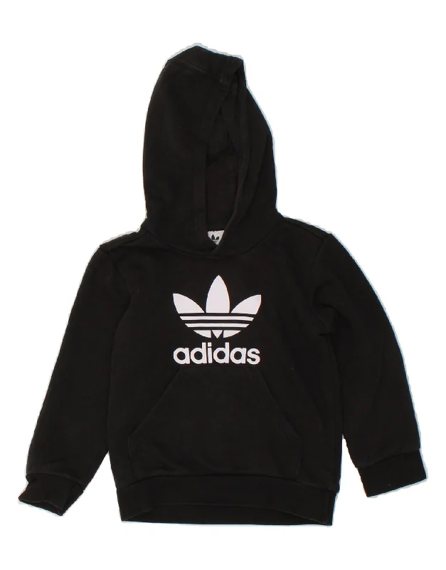 ADIDAS Boys Graphic Hoodie Jumper 4-5 Years Black Cotton