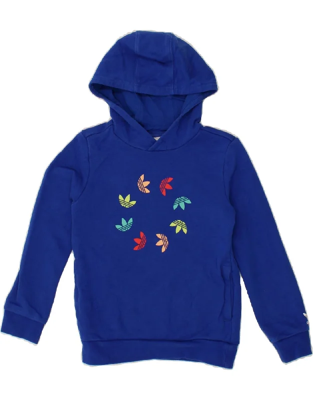 ADIDAS Boys Graphic Hoodie Jumper 7-8 Years Blue Cotton